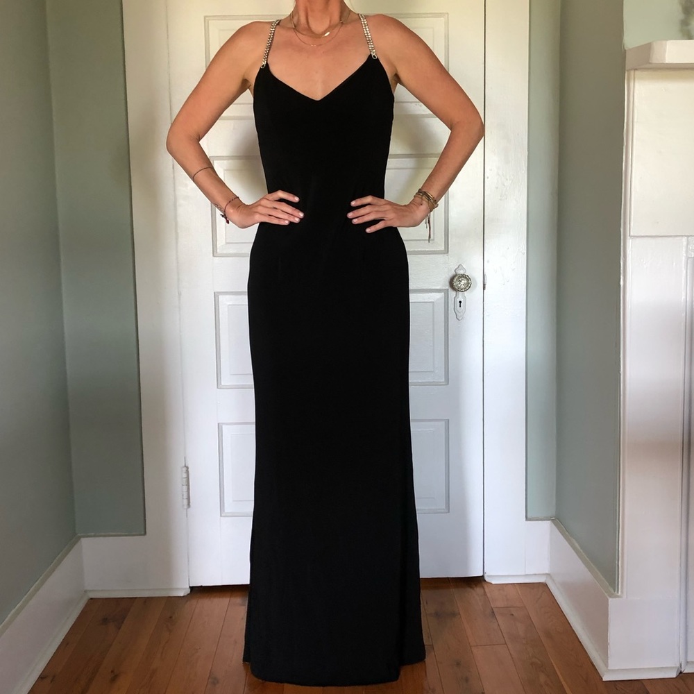 Cache Black Jersey and Rhinestone Evening Gown